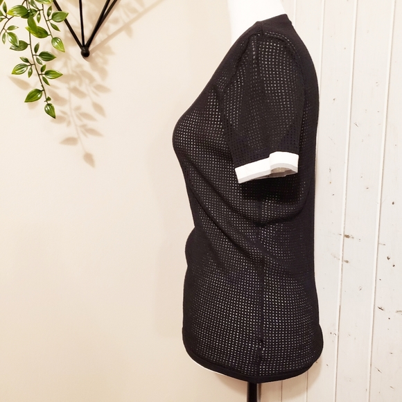 Y2k SEMI-SHEER MESH KNIT SHORT SLEEVE STRETCH BLA… - Picture 5 of 7